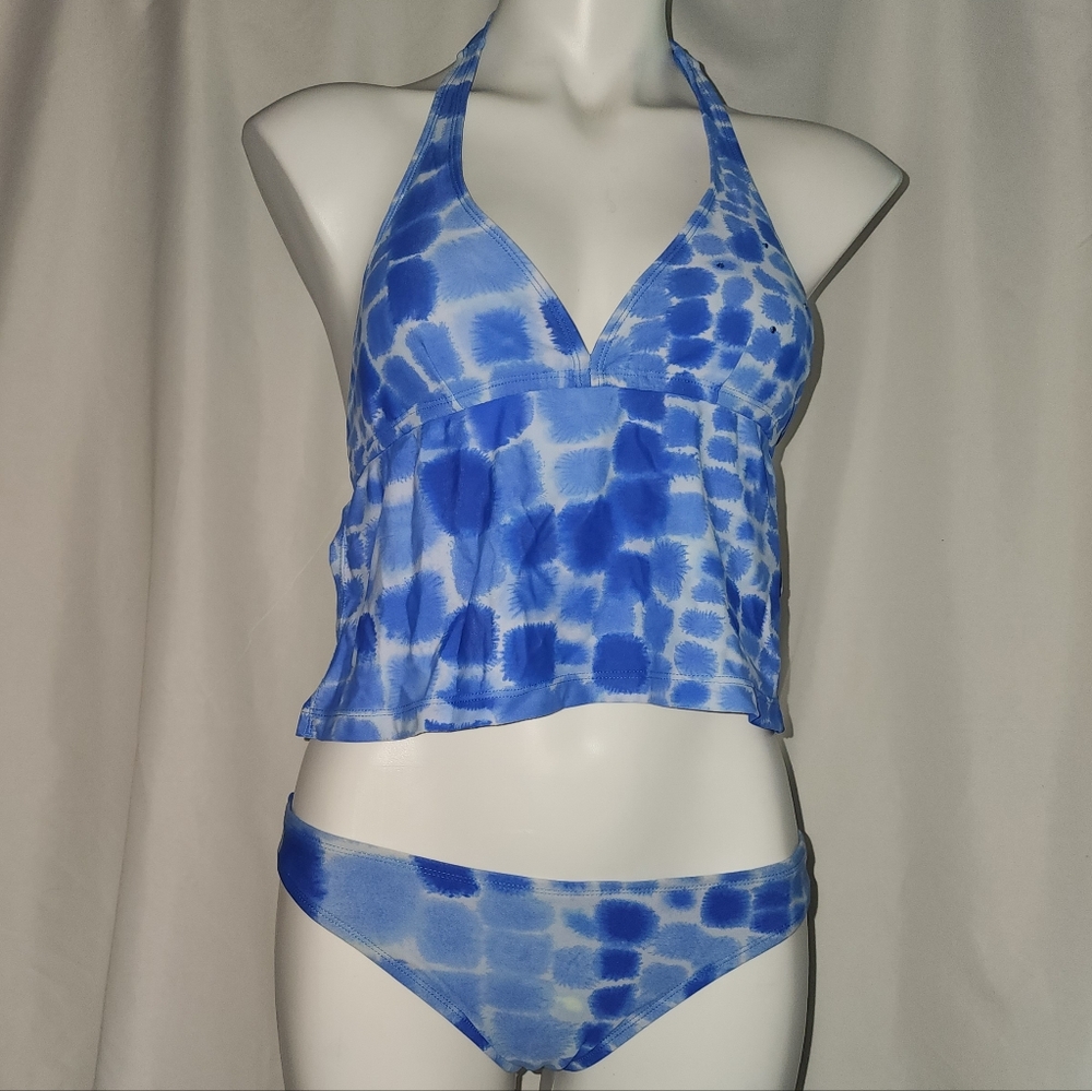 Periwinkle Blue Tie-Dye Halter Tankini Set
